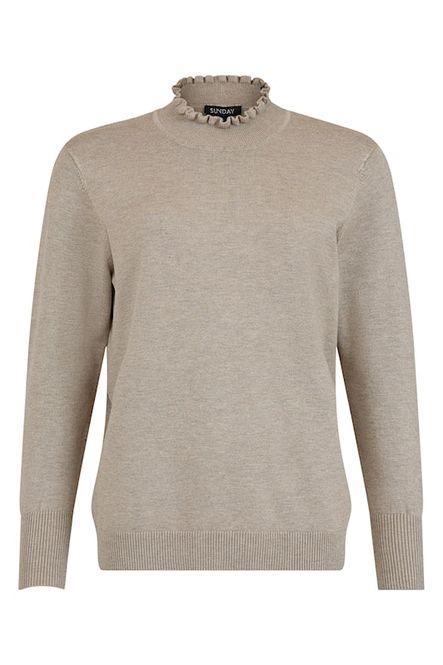 Huvudbild Stickad tröja med halvpolo Beige melerad